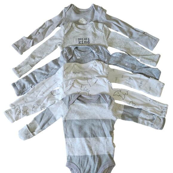 Carter’s Newborn 6-Pack Grey Patterned  Longsleeve Onesies – Baby Clothes - Picture 1 of 7